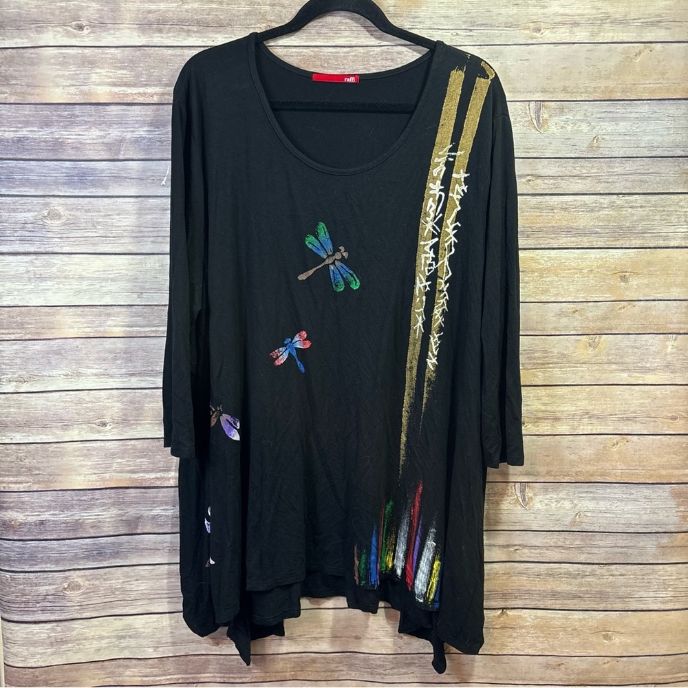 Raffi Dragonfly Top Asymmetrical Hem Black Size 1X